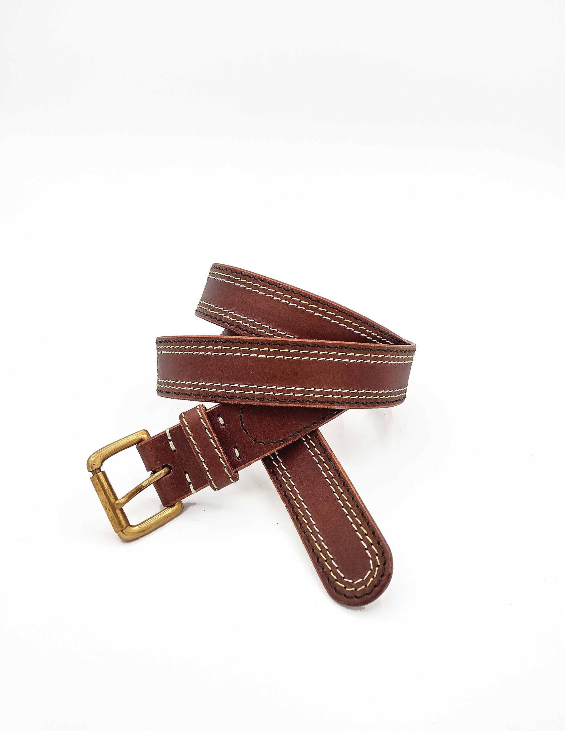 Multi Stitch Leather Belt Brown