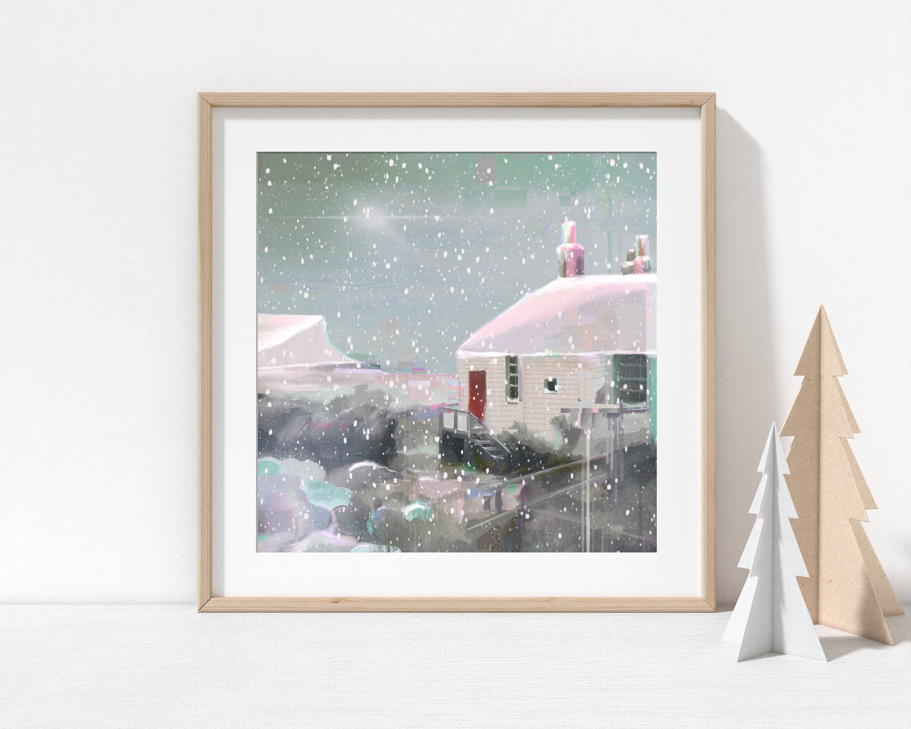 ‘Coastguard Cottages at Christmas’ limited edition Giclée print (unframed)