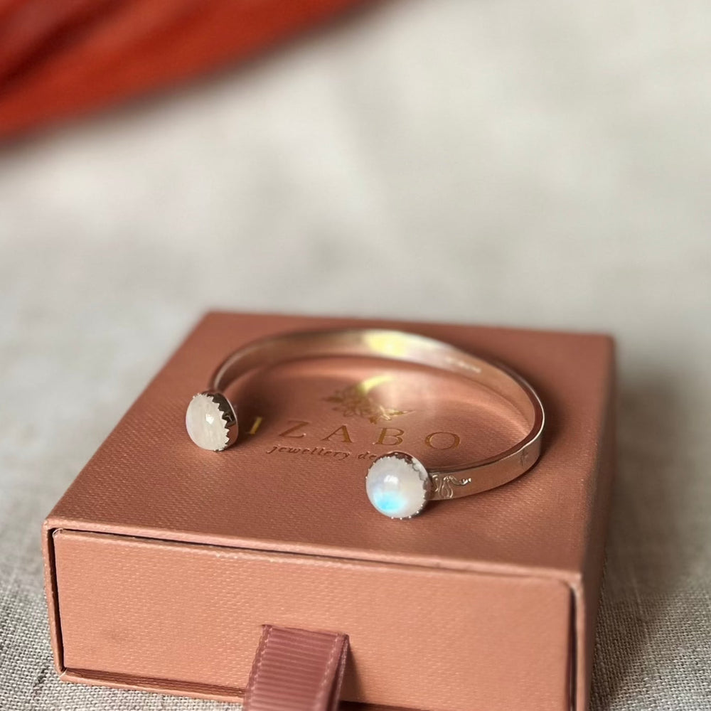 Rainbow Moonstone Chunky Silver Bangle