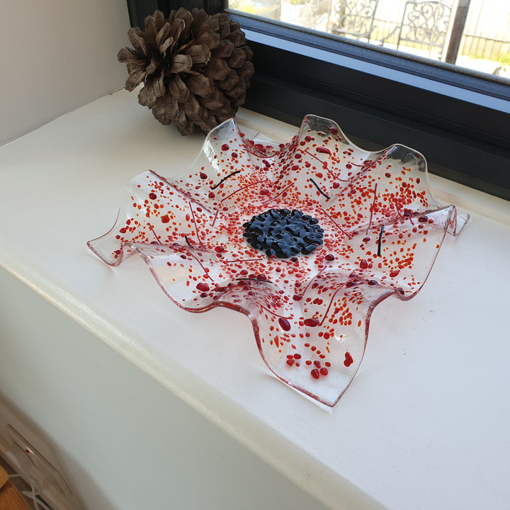 Red Fused Glass Poppy Dish