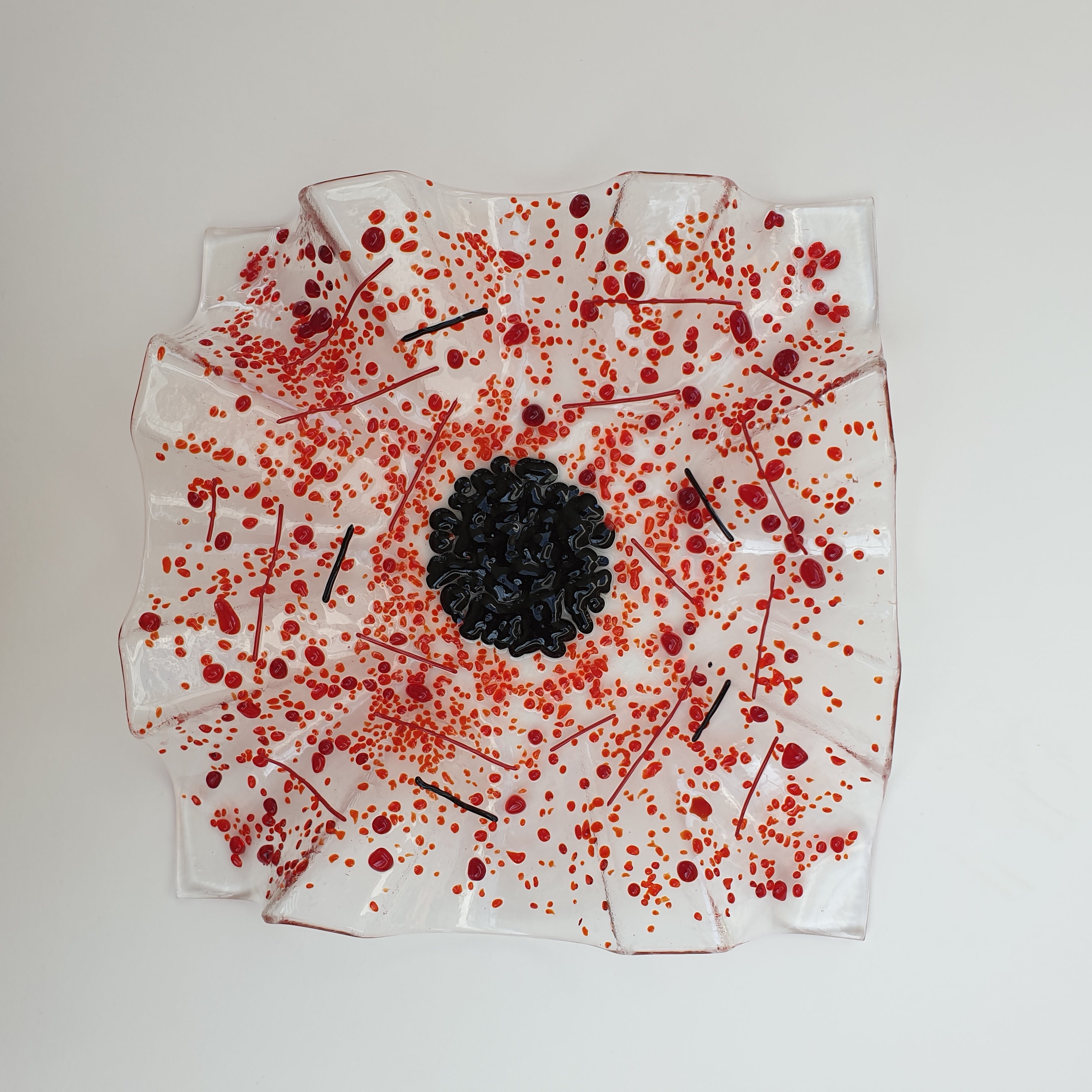 Red Fused Glass Poppy Dish