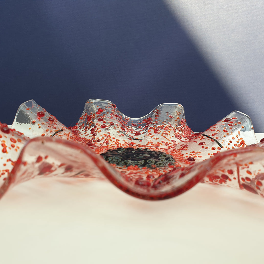 Red Fused Glass Poppy Dish