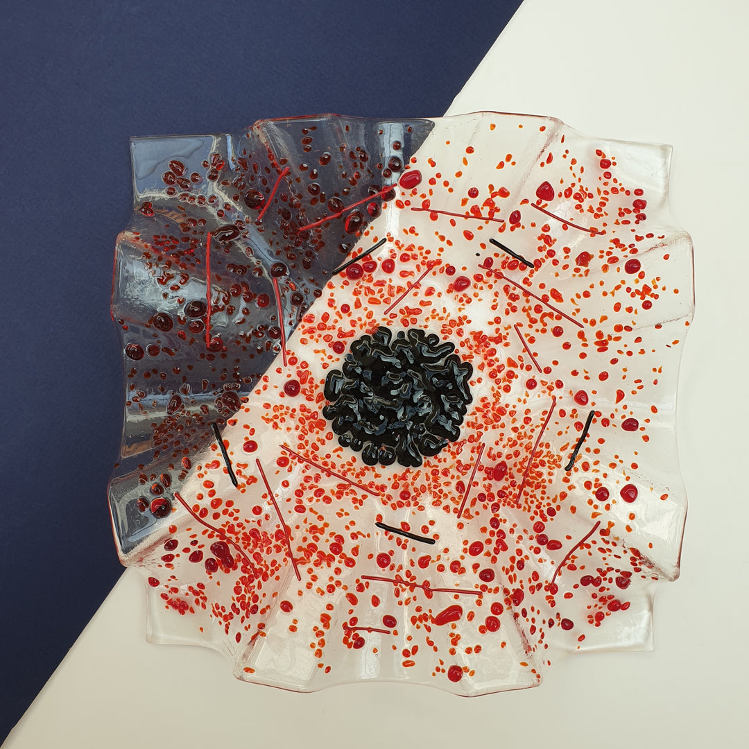 Red Fused Glass Poppy Dish