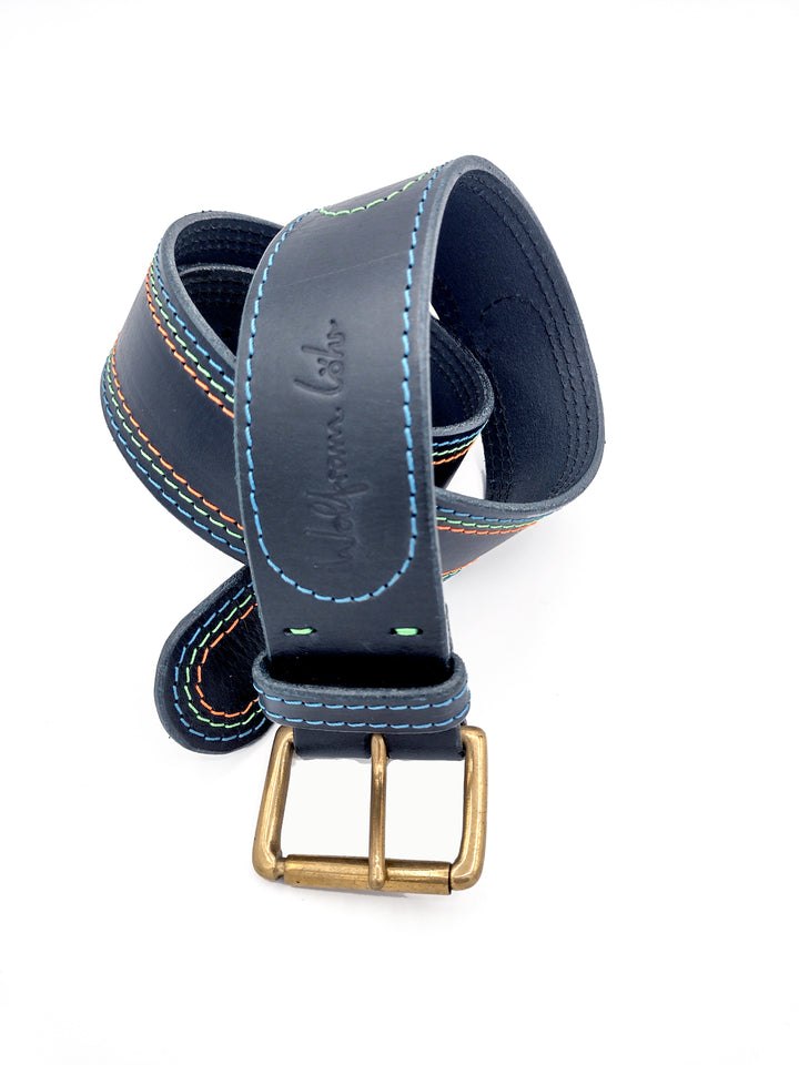 Multi Stitch Leather Belt Navy