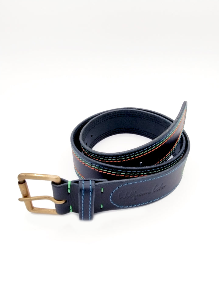 Multi Stitch Leather Belt Navy