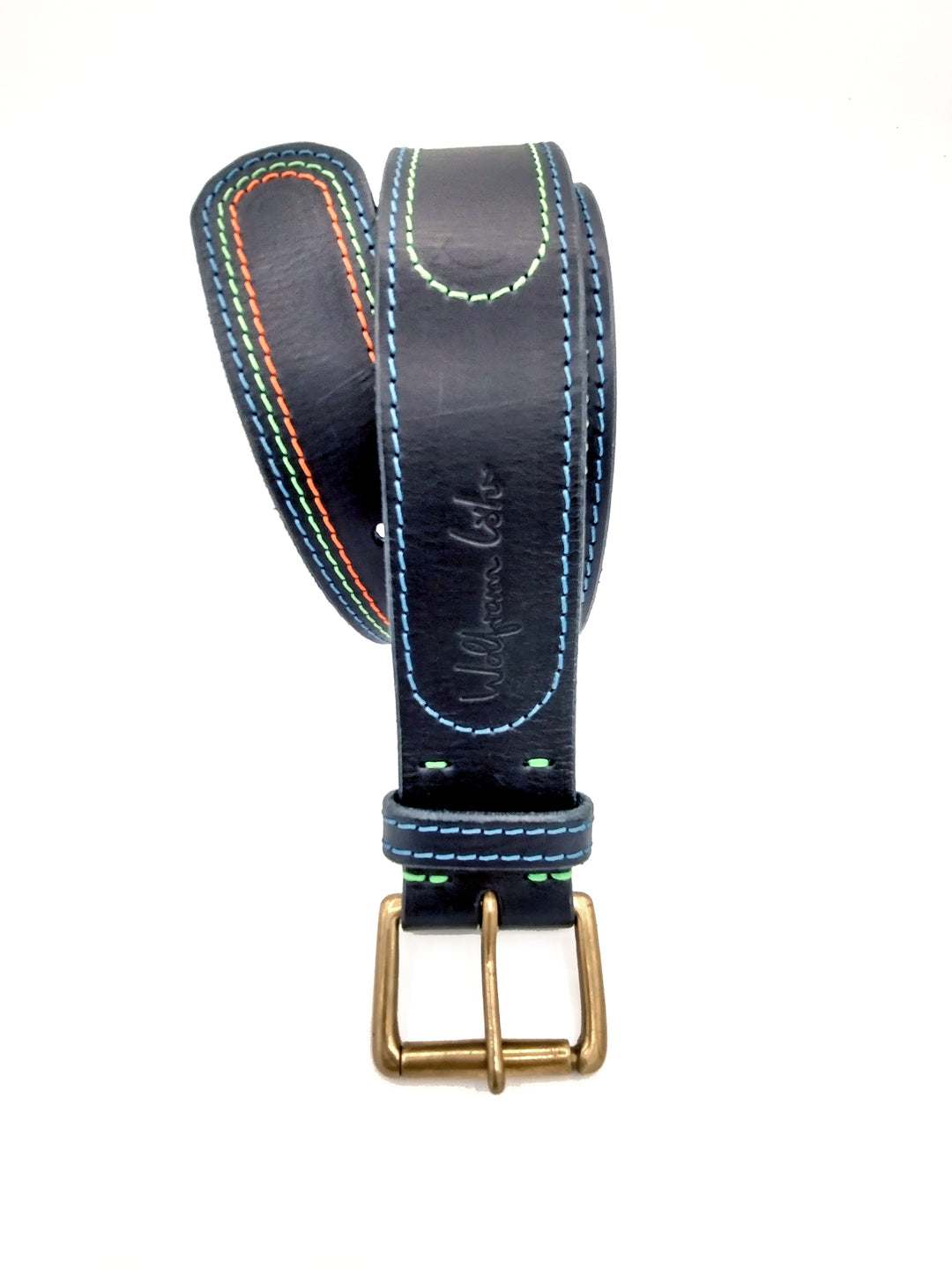 Multi Stitch Leather Belt Navy