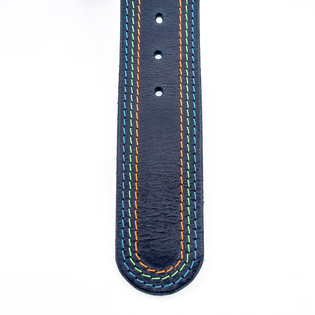 Multi Stitch Leather Belt Navy