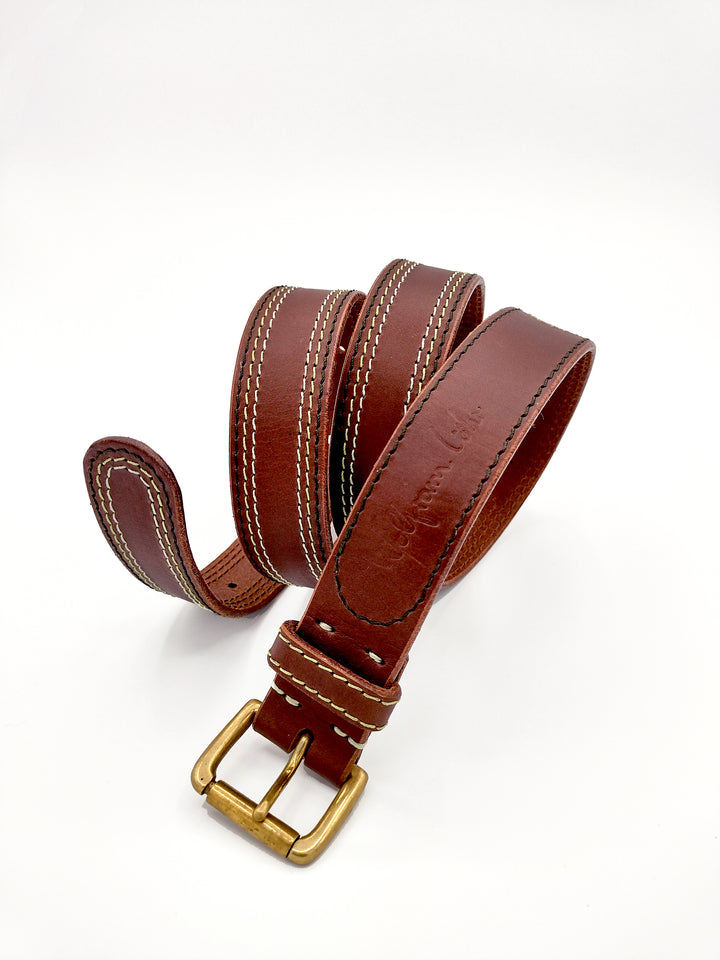 Multi Stitch Leather Belt Brown