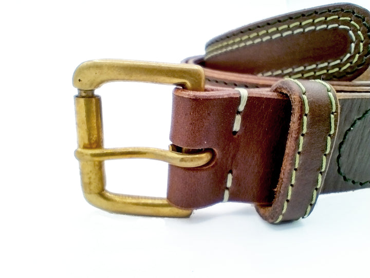 Multi Stitch Leather Belt Brown