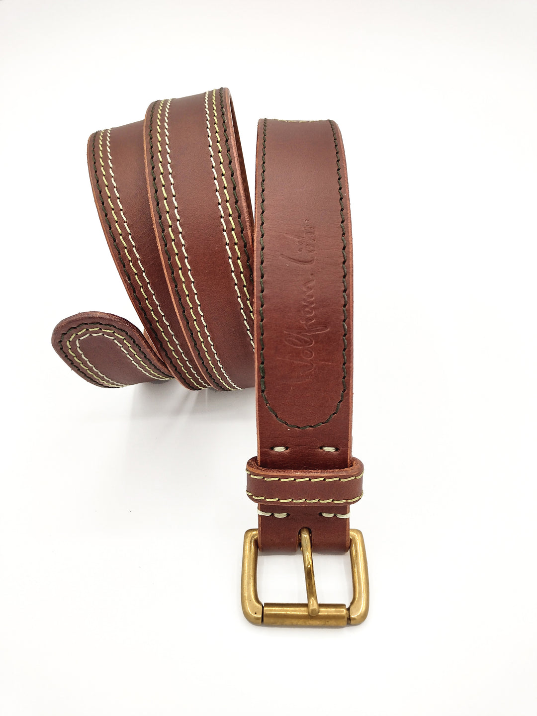 Multi Stitch Leather Belt Brown