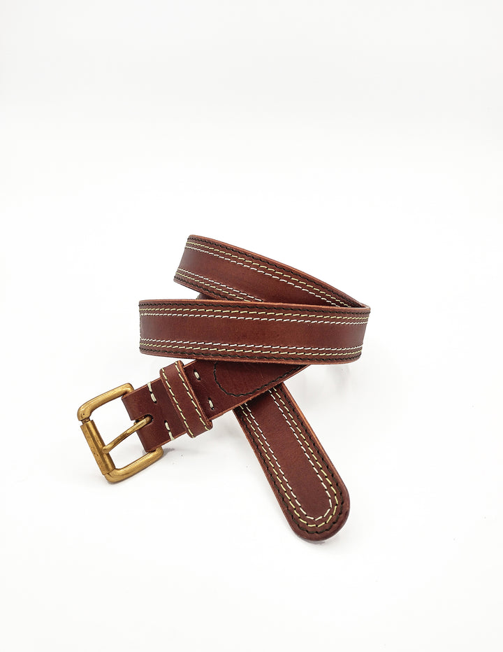 Multi Stitch Leather Belt Brown