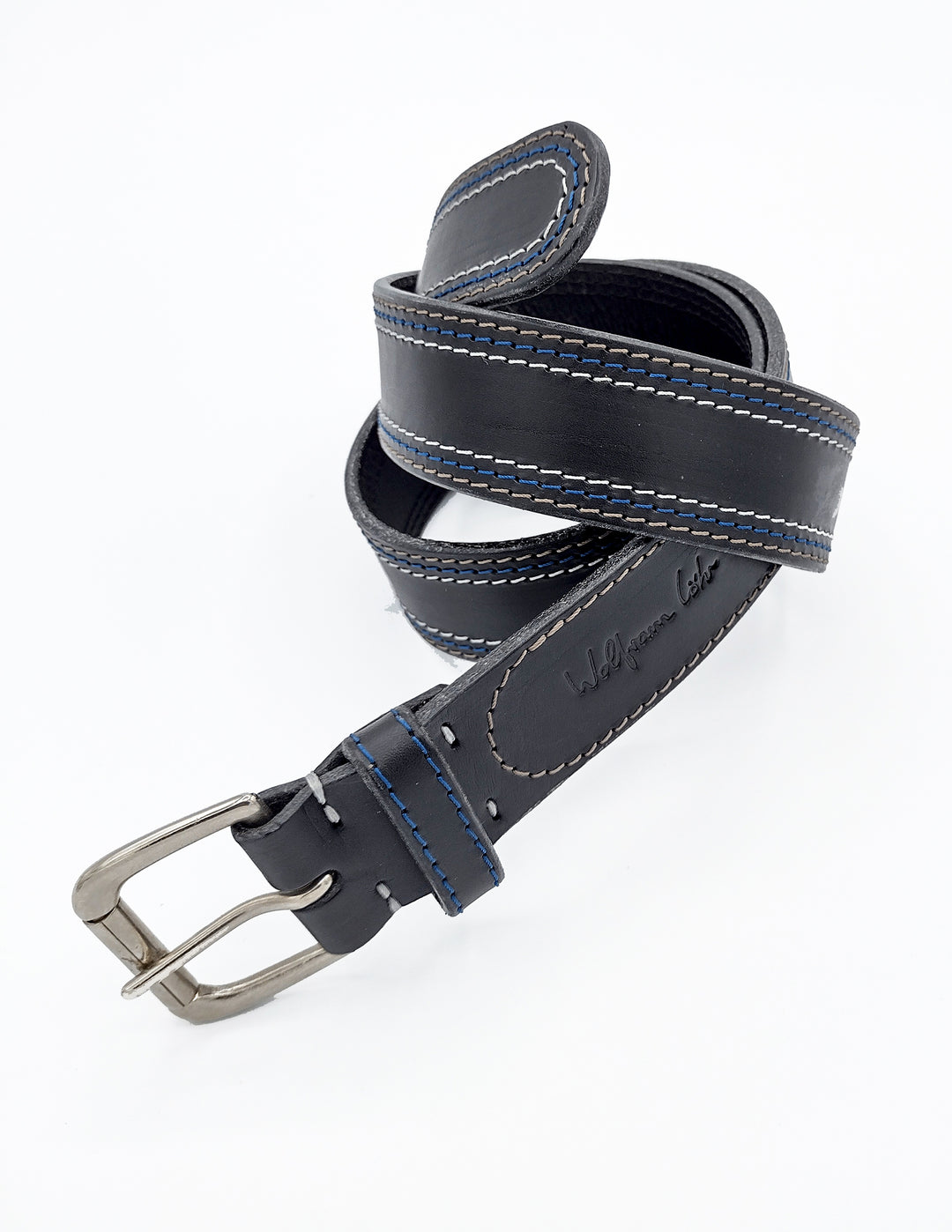 Multi Stitch Leather Belt Black