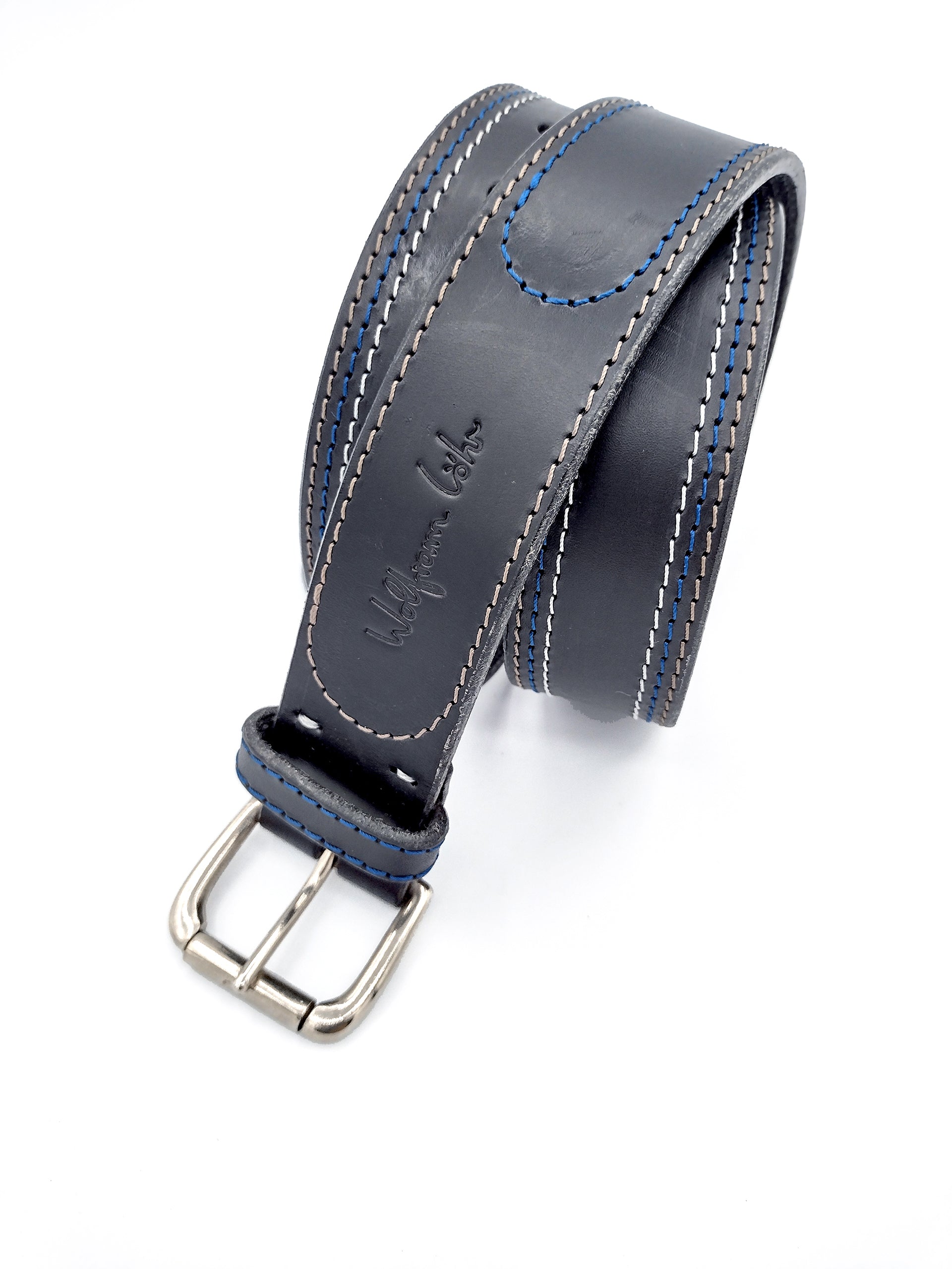 Multi Stitch Leather Belt Black