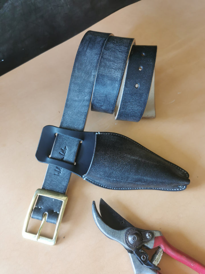 Oak Bark Leather Secateurs Holder and Belt Black