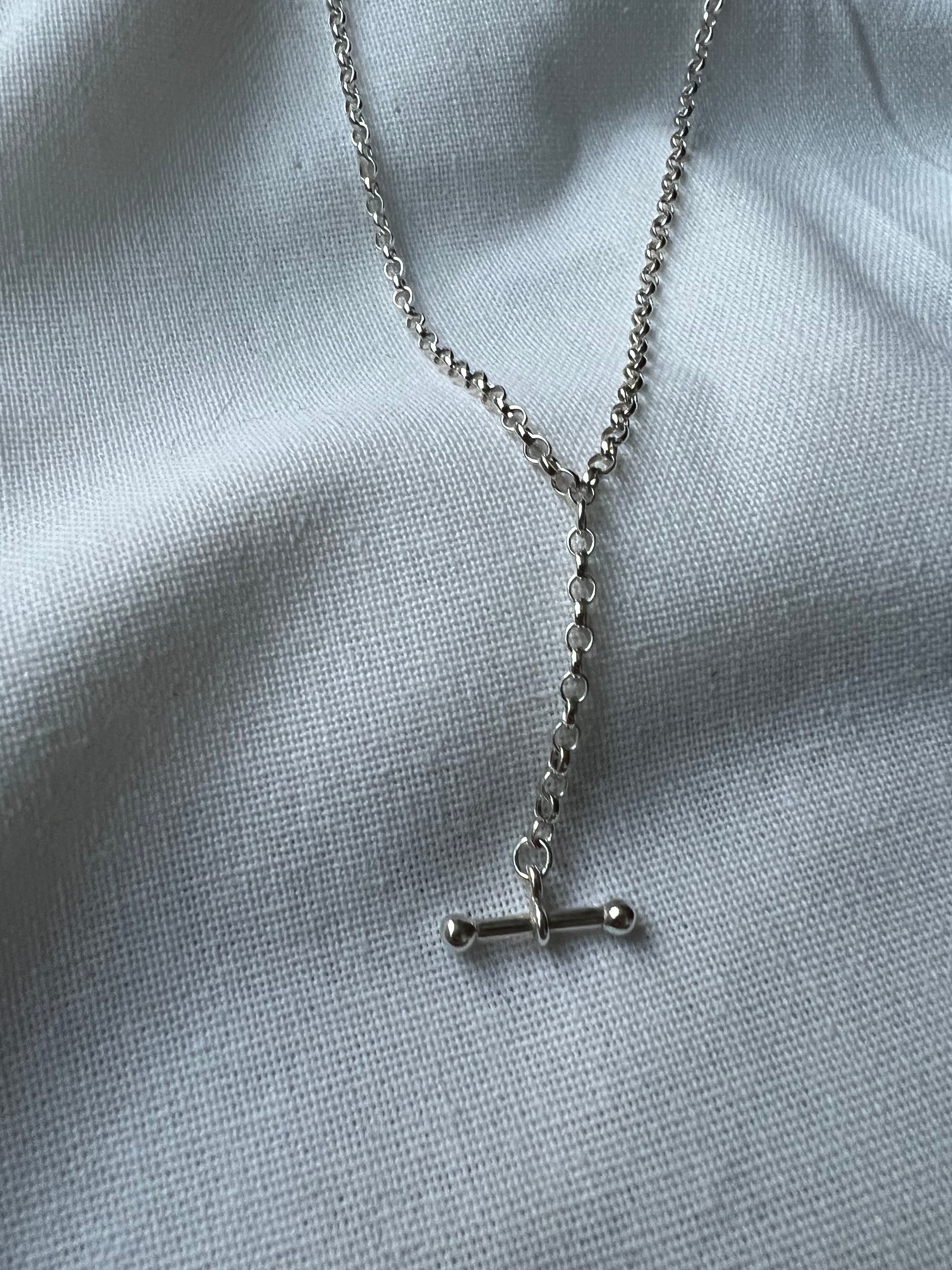 Silver Drop T-bar Necklace