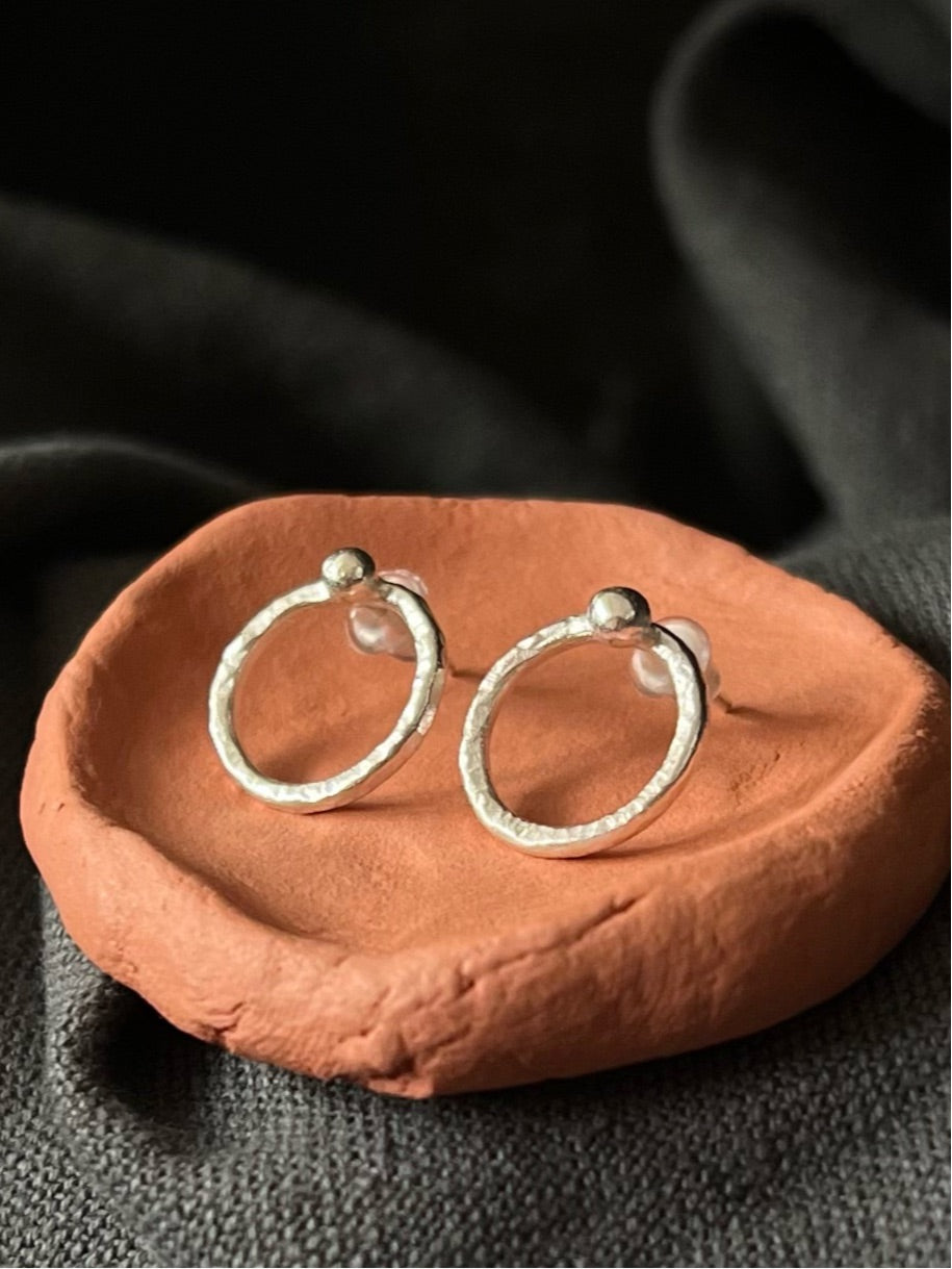 Recycled Sterling Silver Hammered Circle Stud Earrings