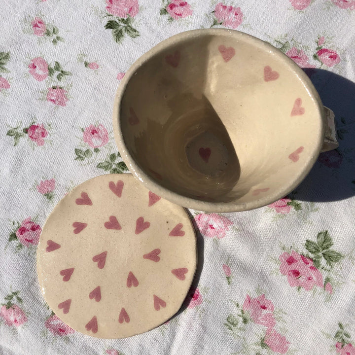 Hand Built Ceramic Stoneware Heart Hug Cup and Saucer