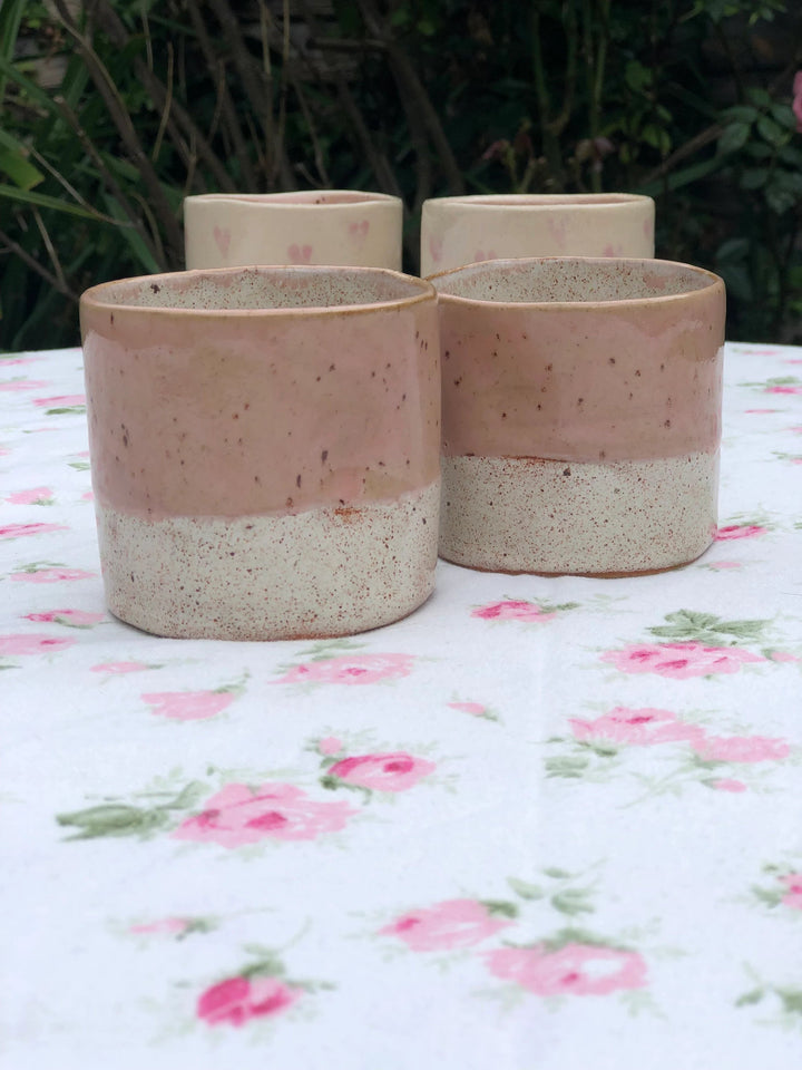 Hand Built Pink And Cream Ceramic Stoneware Thumbler