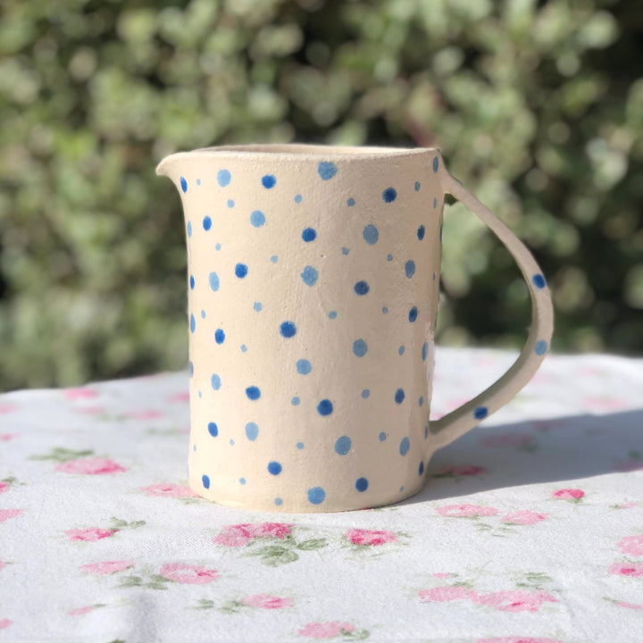 Hand Built Blue Spotty Ceramic Stoneware Jug