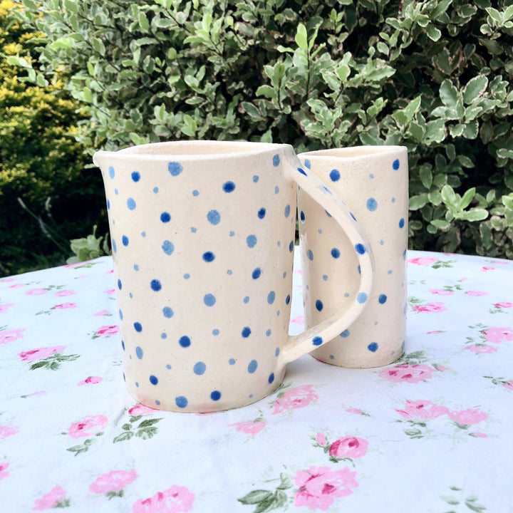 Hand Built Blue Spotty Ceramic Stoneware Jug