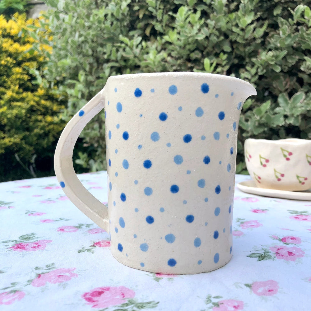 Hand Built Blue Spotty Ceramic Stoneware Jug