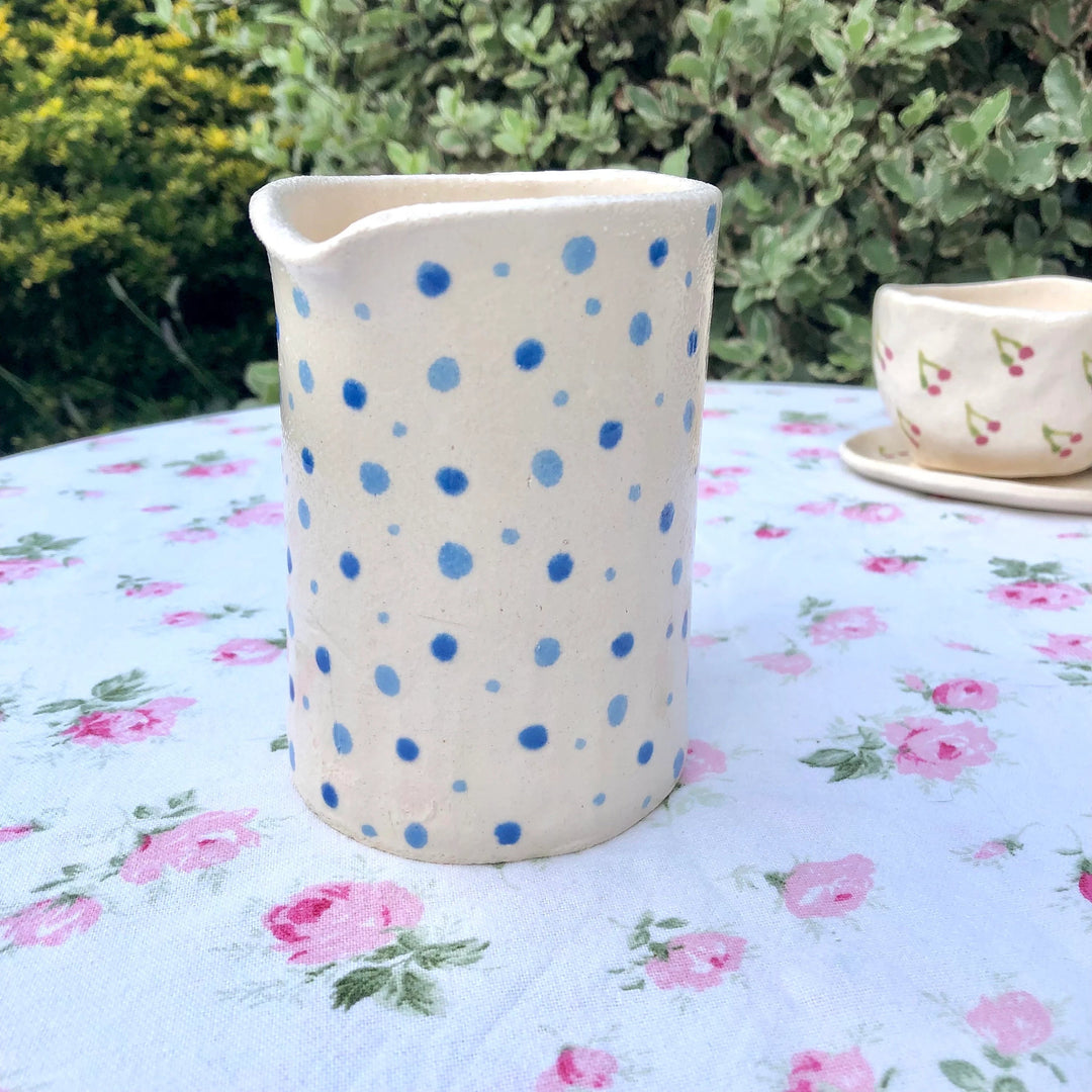 Hand Built Blue Spotty Ceramic Stoneware Jug