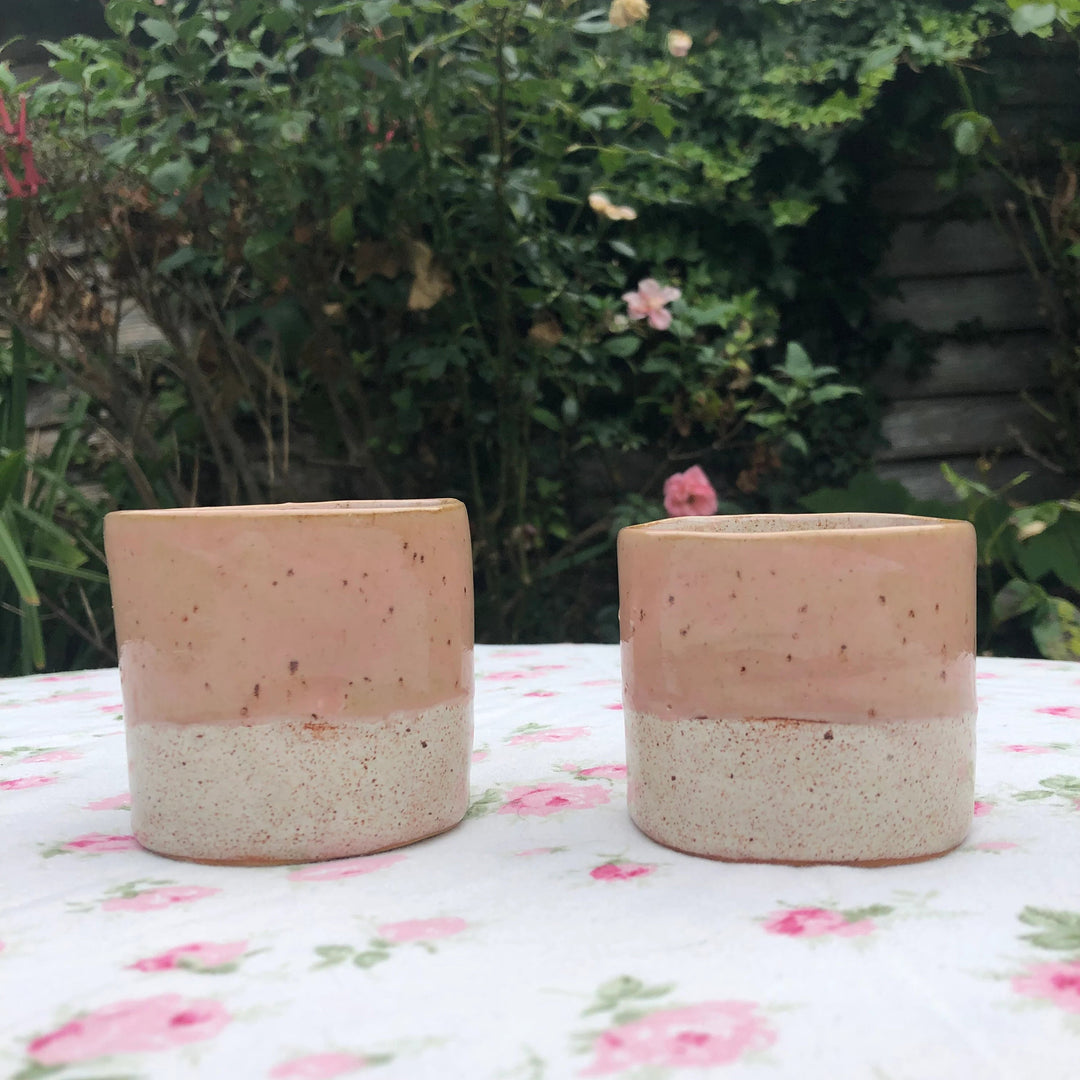 Hand Built Pink And Cream Ceramic Stoneware Thumbler