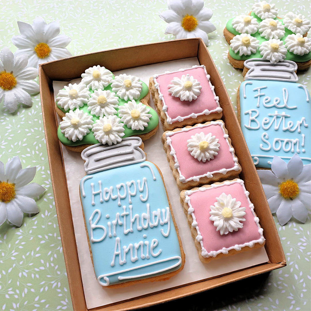 Personalised Wild Daisy Mason jar Cookie Bouquet LETTERBOX GIFT