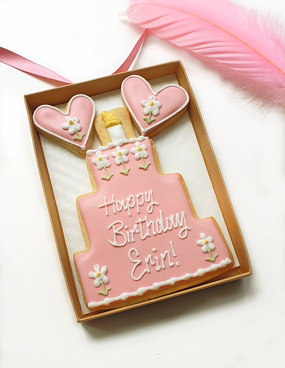 Hand-iced Personalised 'Pink Daisy' Birthday Cookie LETTERBOX GIFT