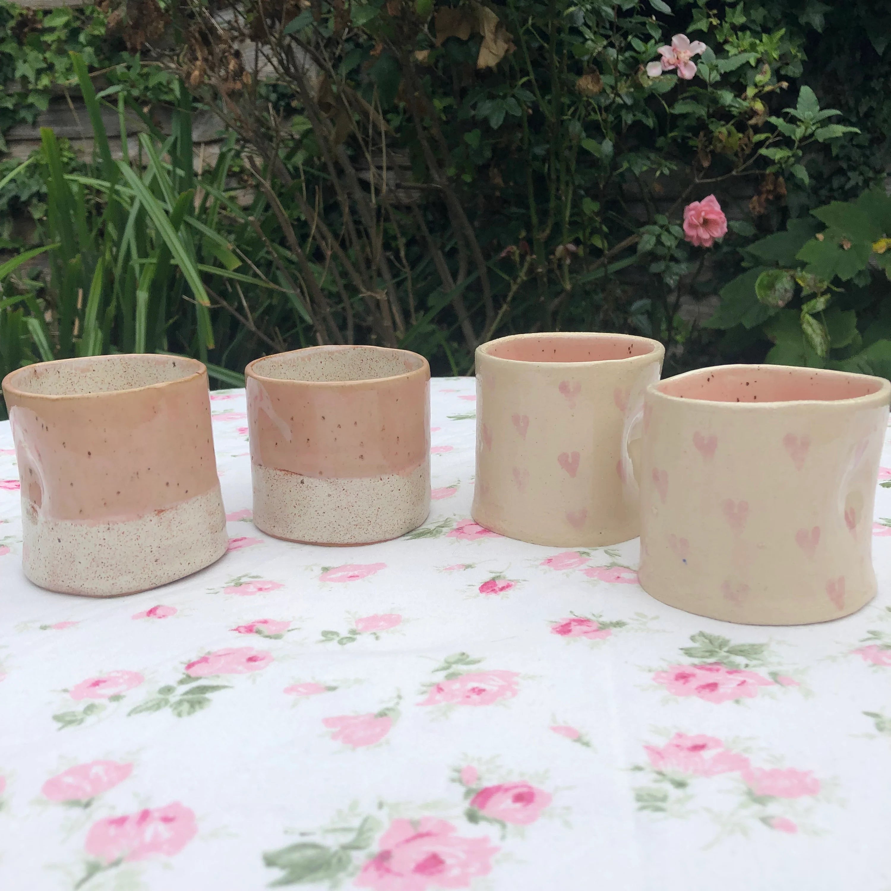 Hand Built Pink And Cream Ceramic Stoneware Thumbler 