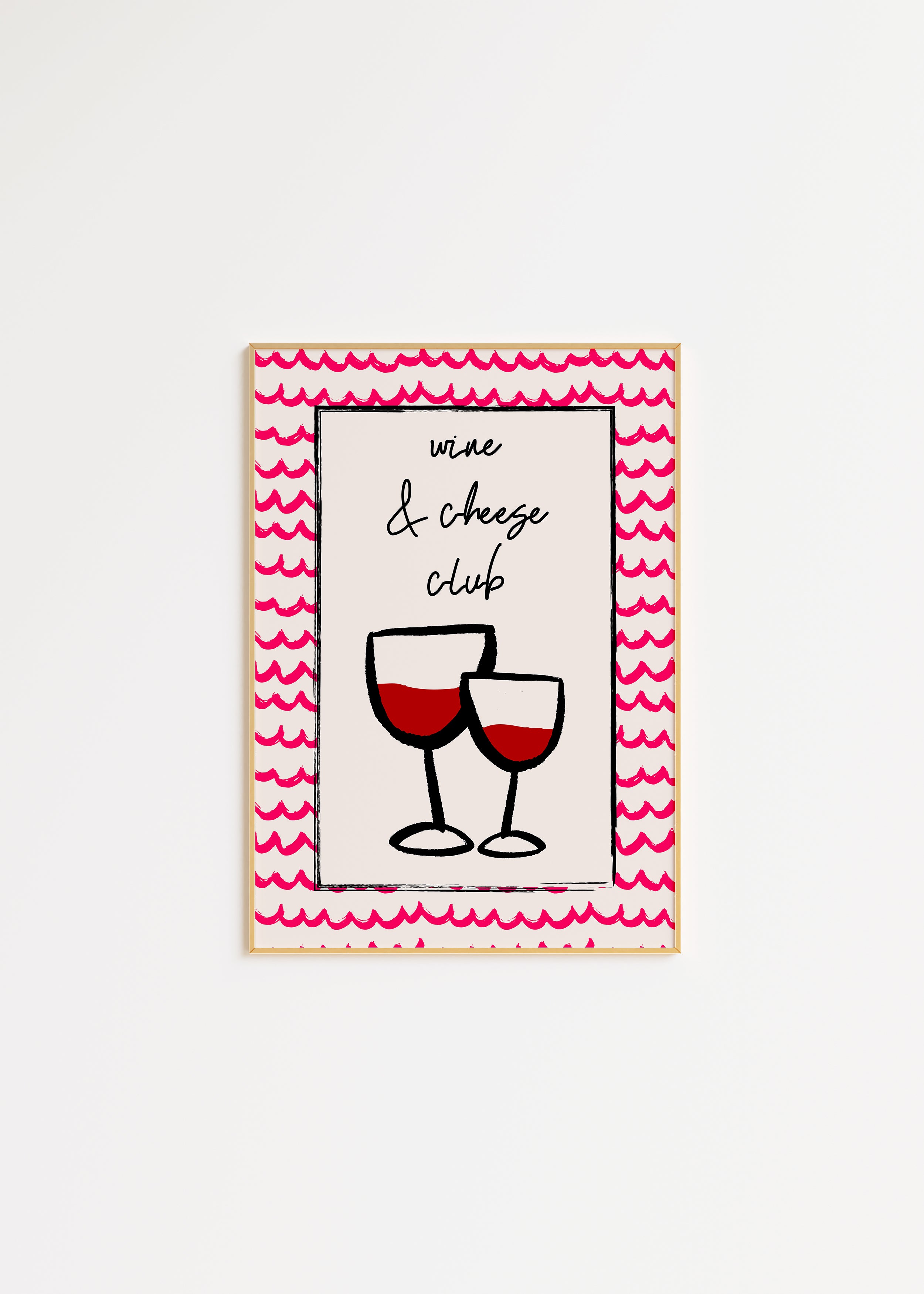 Wine and Cheese Club Print in Pink A3