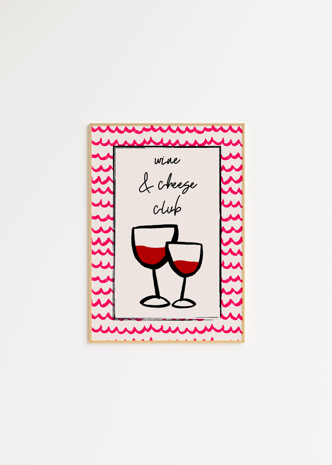 Wine and Cheese Club Print in Pink A3