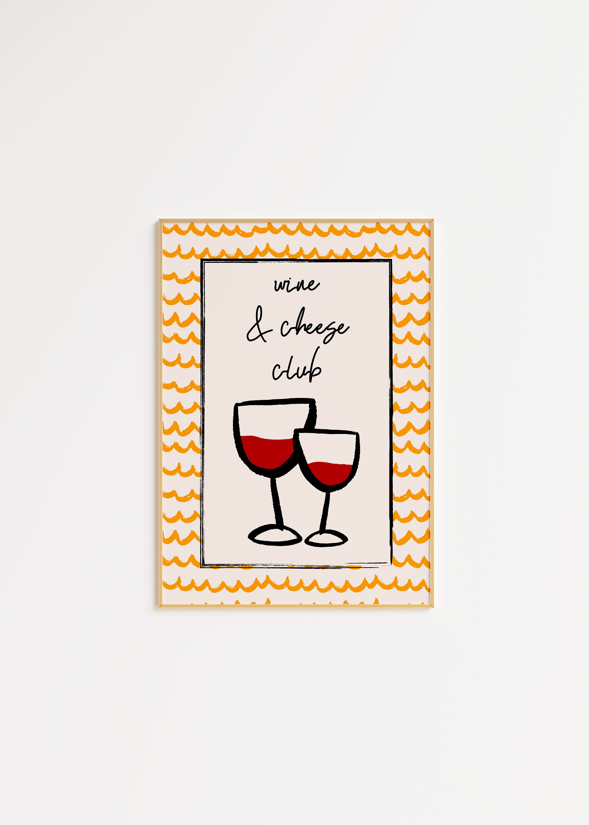 Wine and Cheese Club Print in Yellow A3