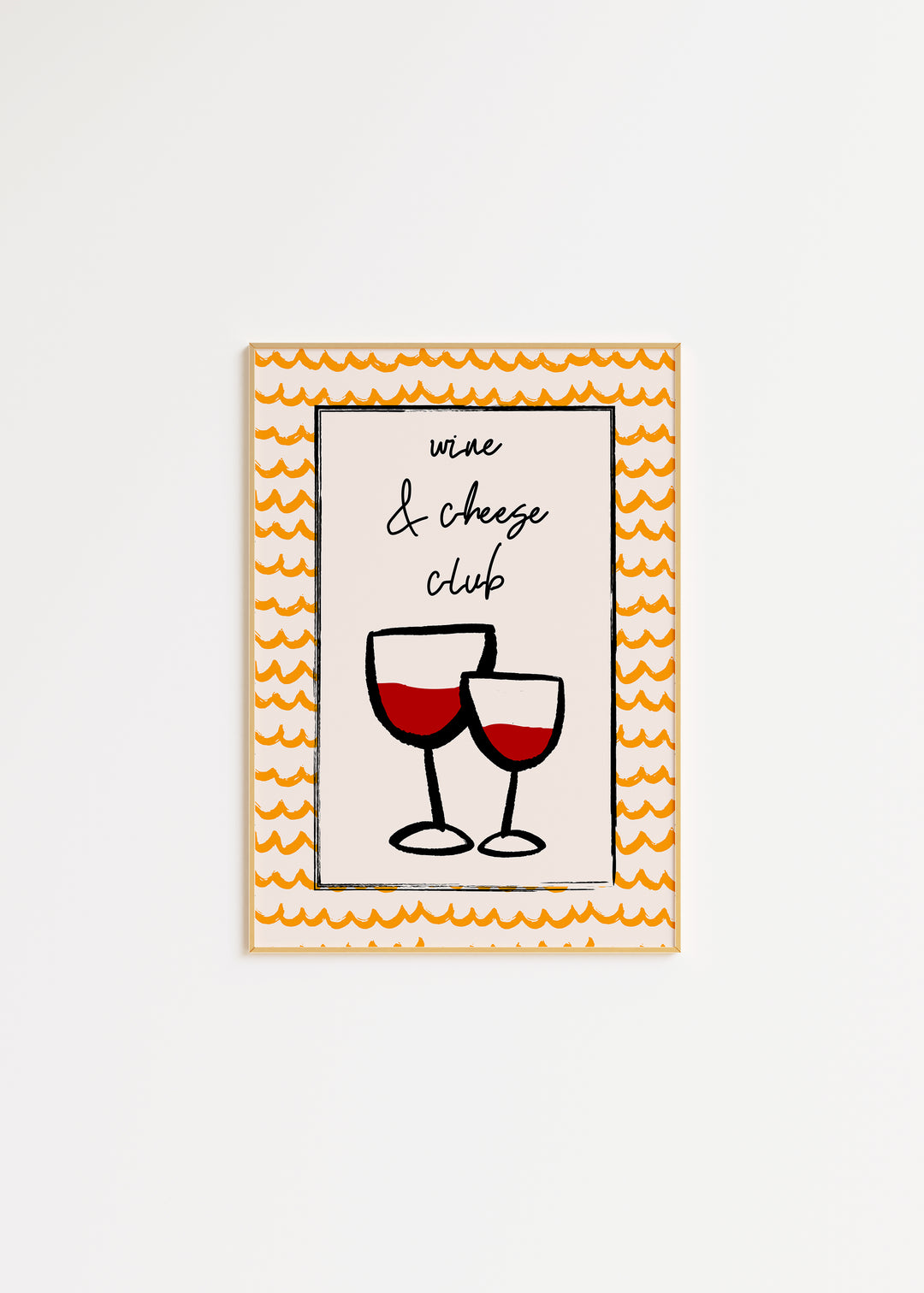 Wine and Cheese Club Print in Yellow A3