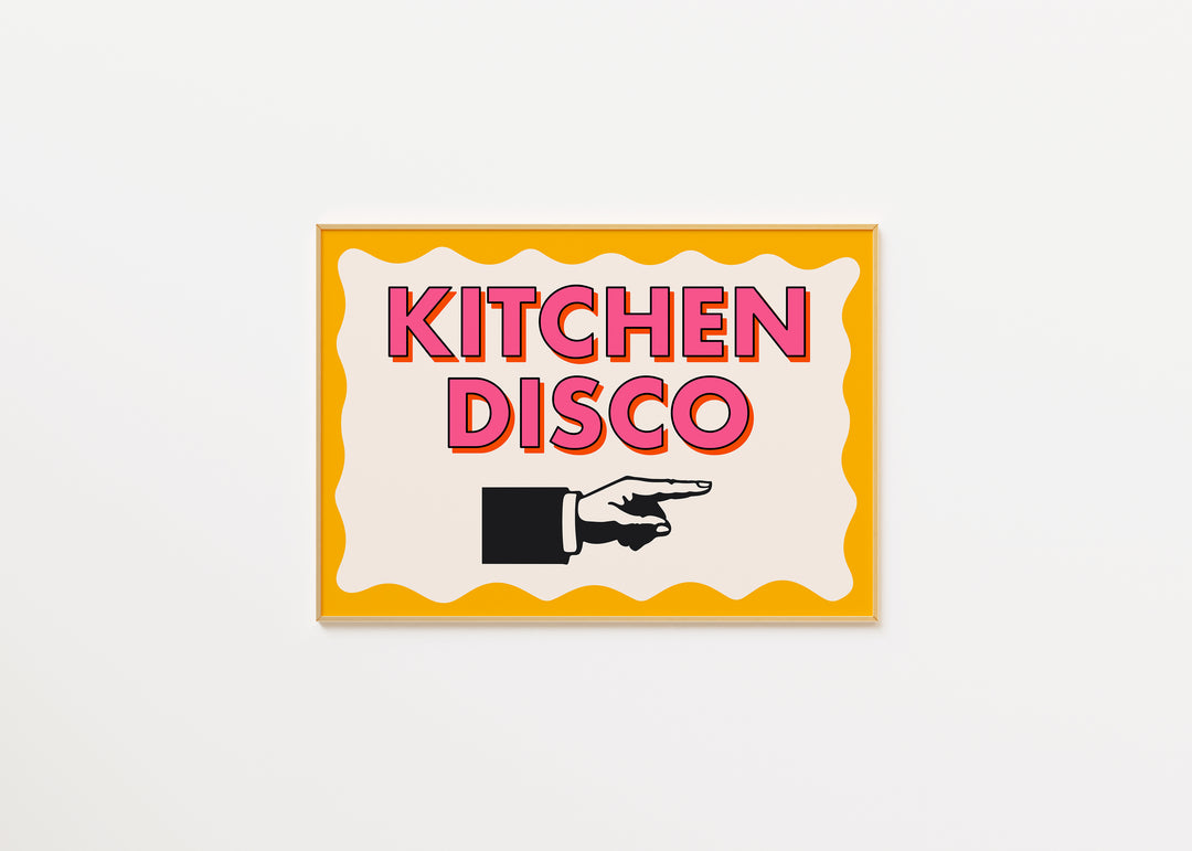 Kitchen Disco Print in Yellow A3 (right)