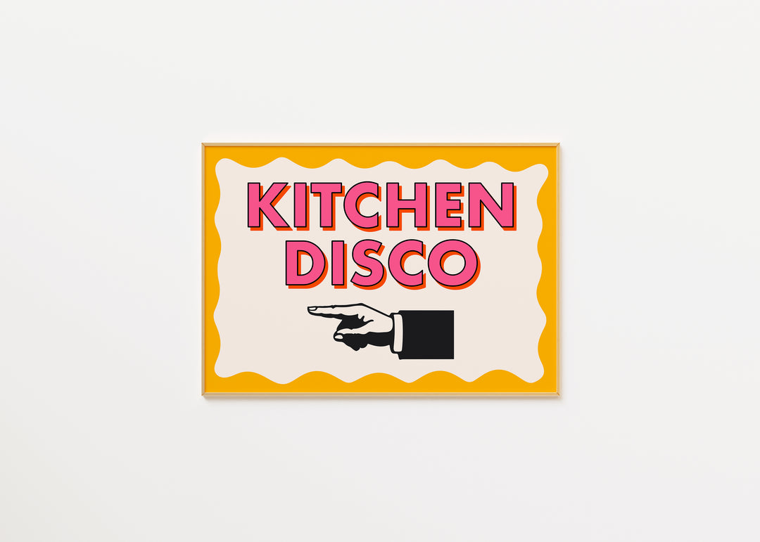 Kitchen Disco Print in Yellow A3 (left)