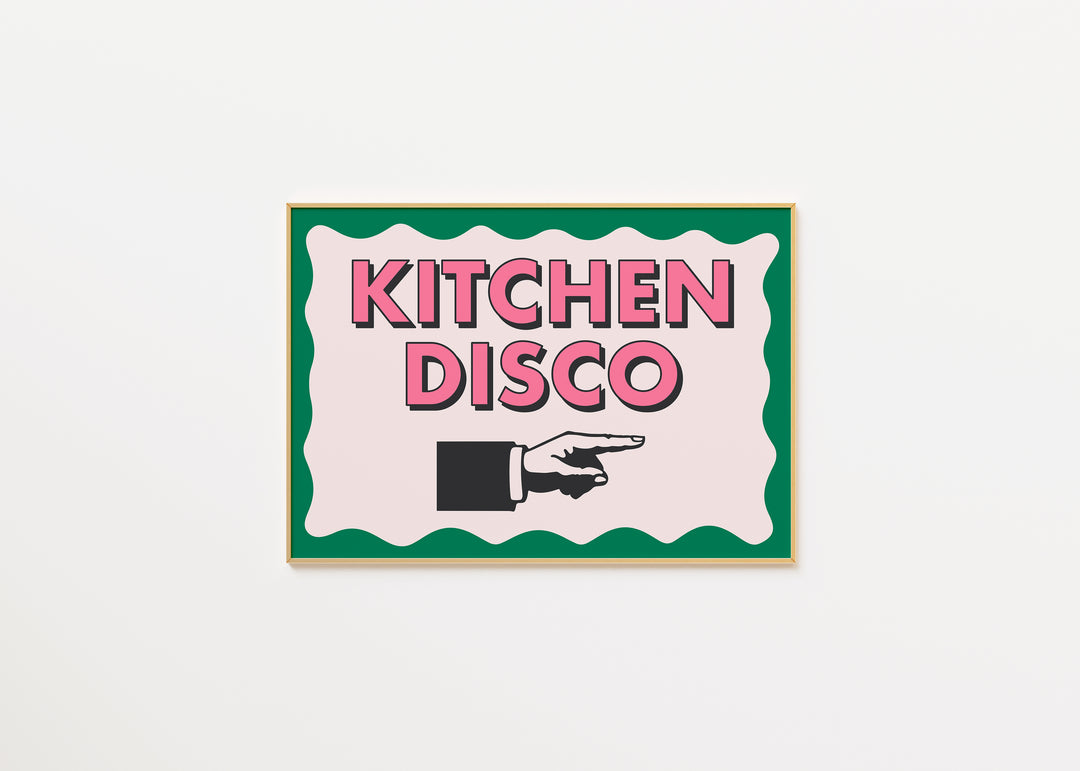 Kitchen Disco Print in Green A3 (right)