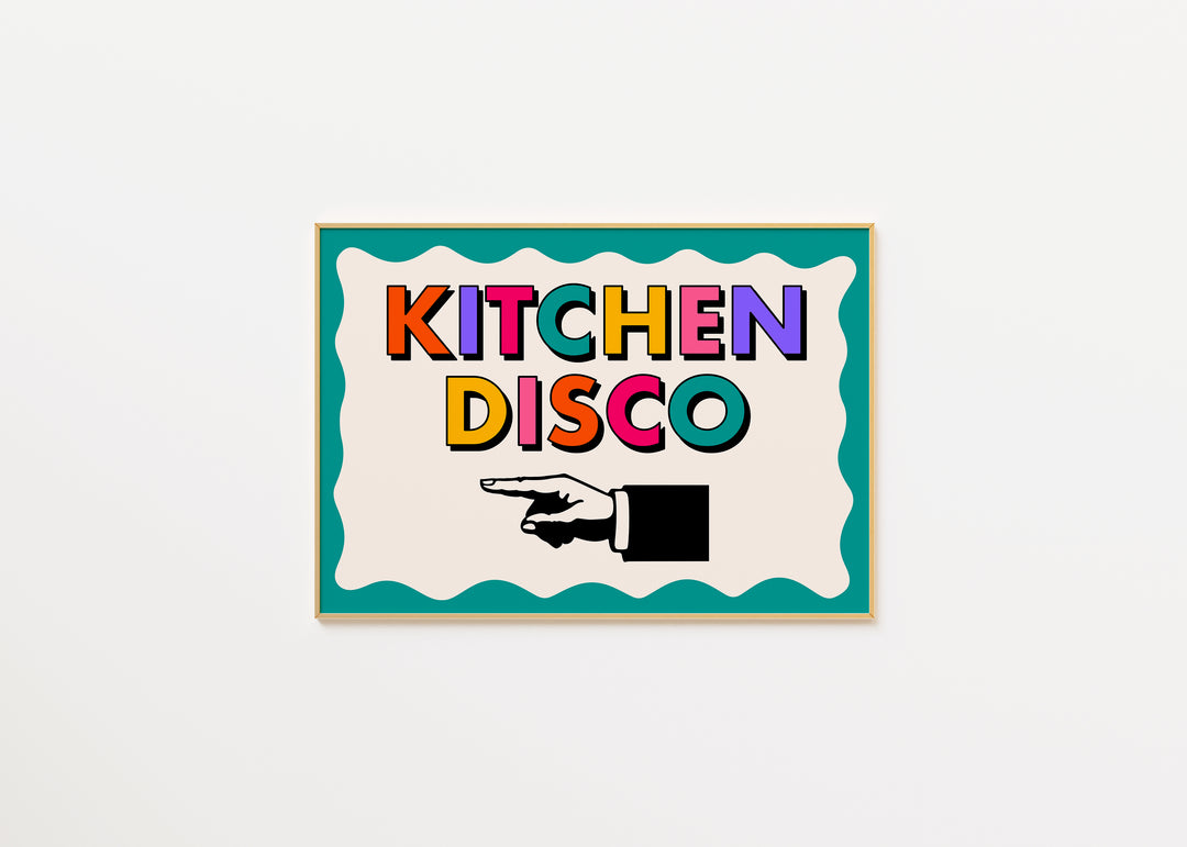 Kitchen Disco Print in Teal A3 (left)