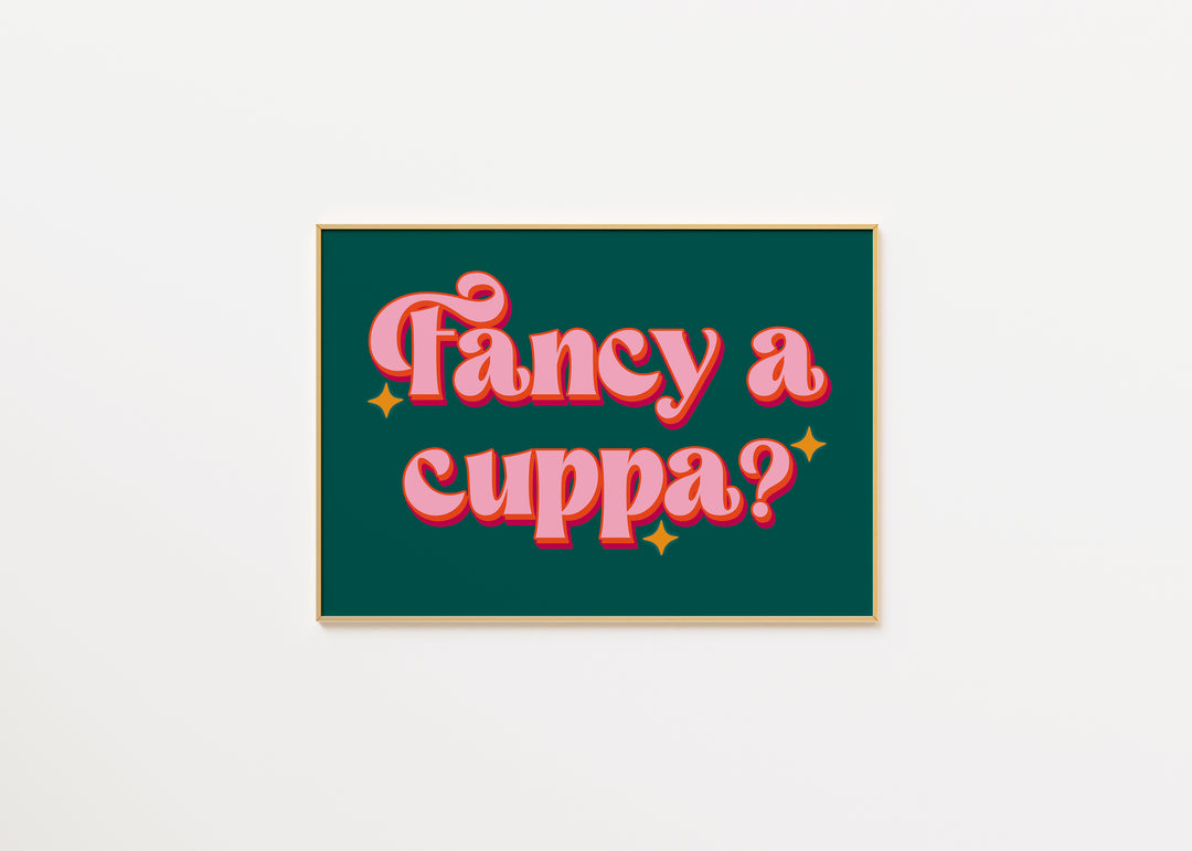 Fancy a Cuppa Print in Green A3