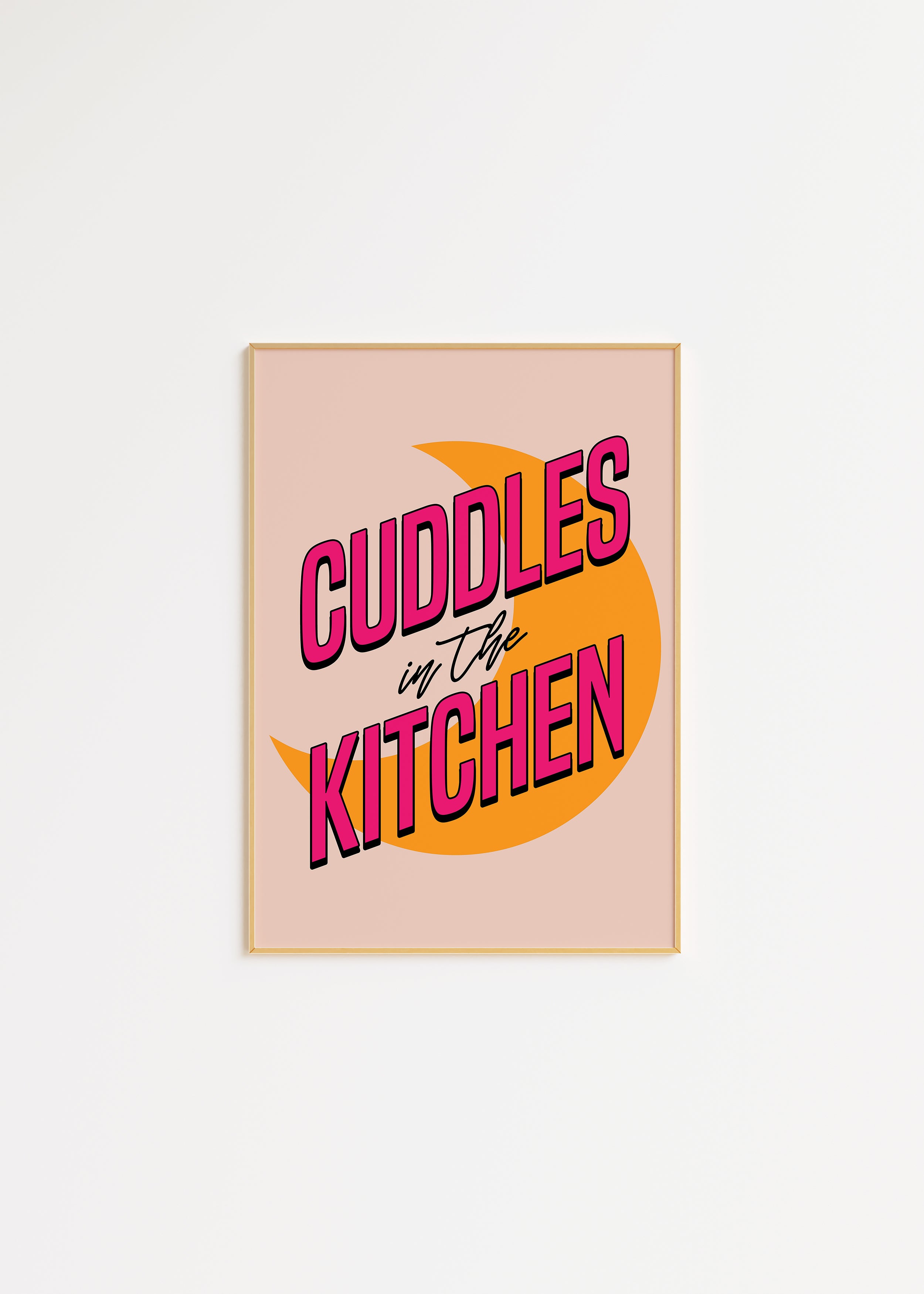 Cuddles In The Kitchen Print in Pink A3
