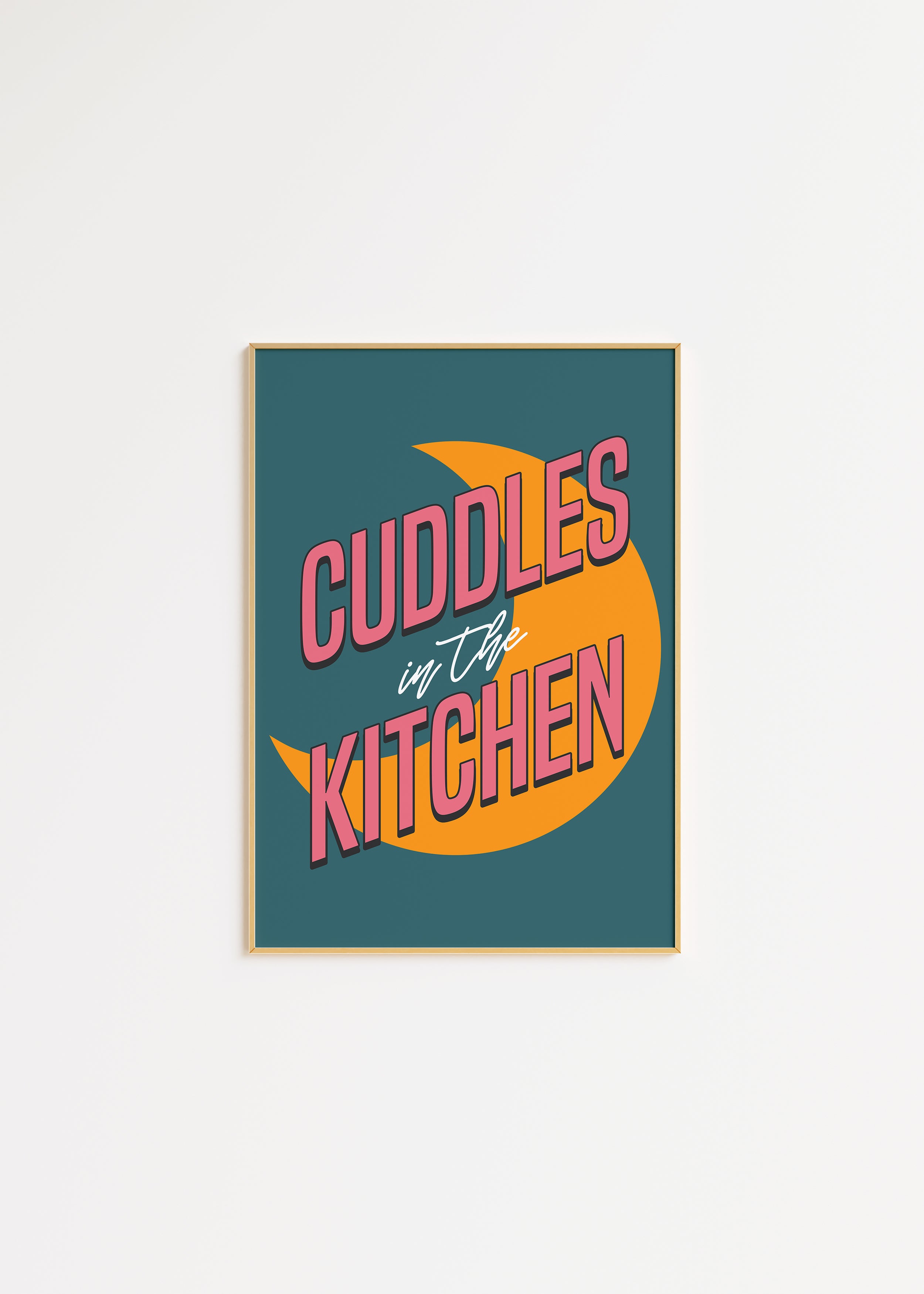 Cuddles In The Kitchen Print in Green A3