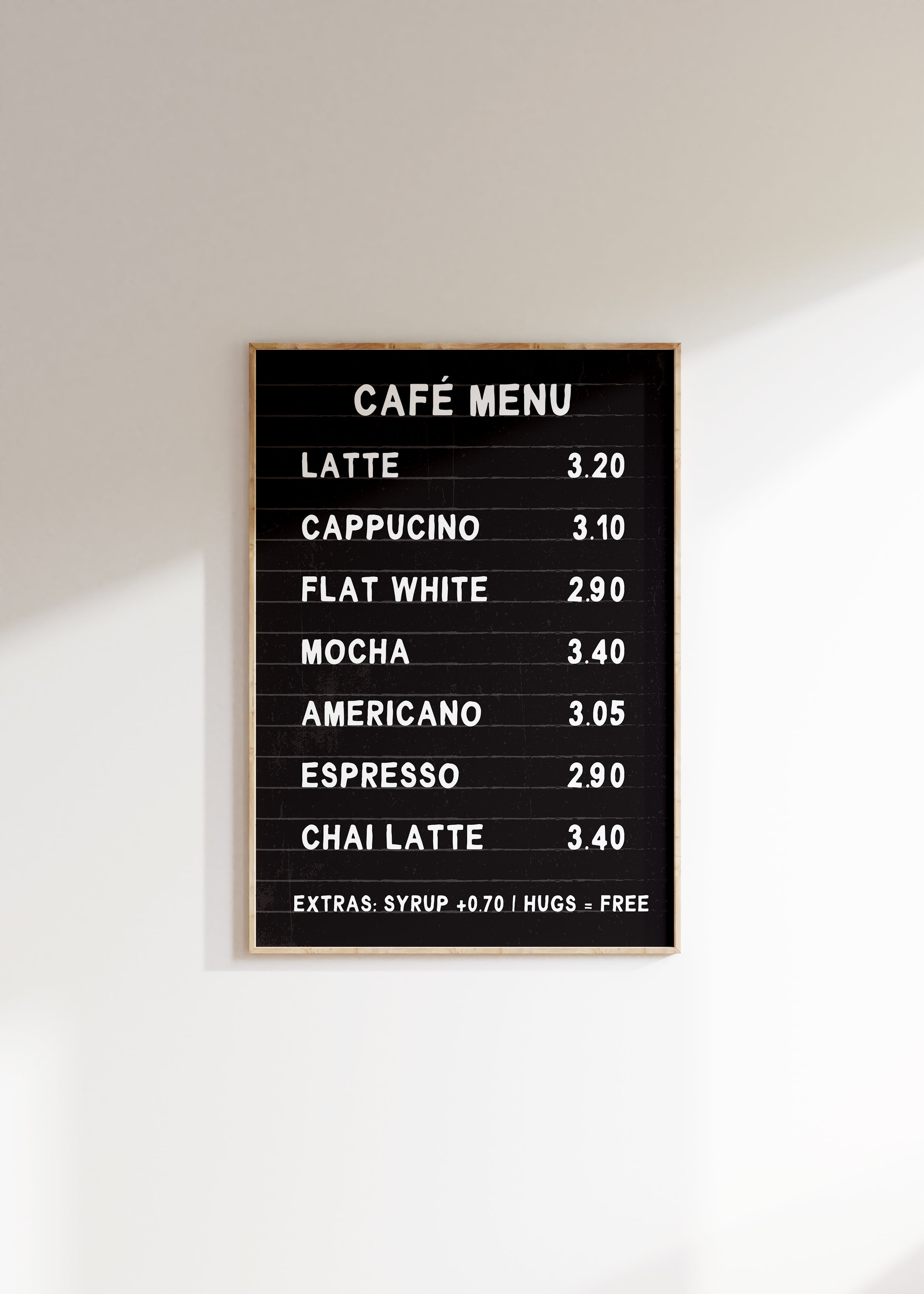 Cafe Menu Print in A3
