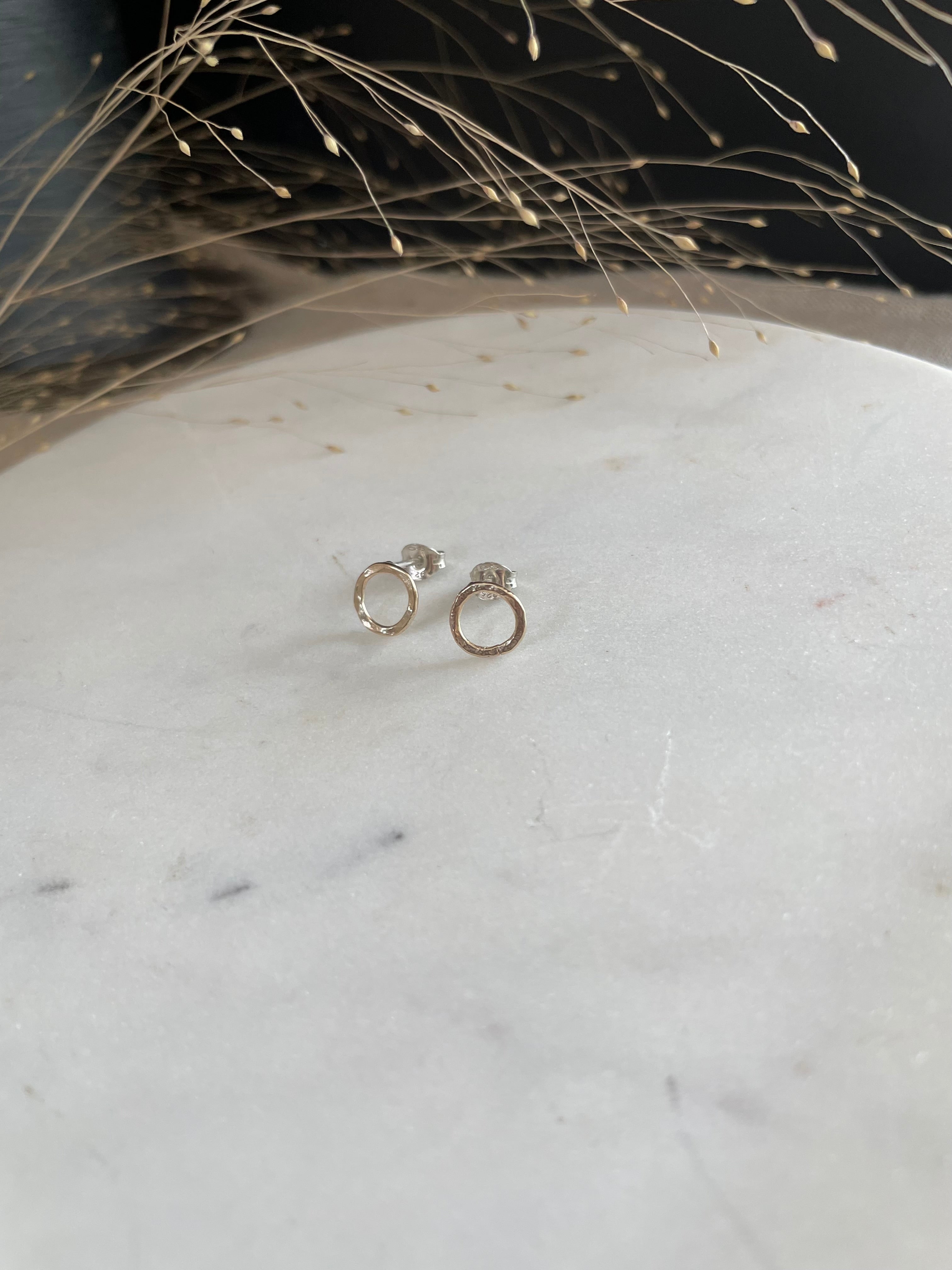 Eternity stud 9ct gold circle earrings with silver pin and backs - handmade recycled gold