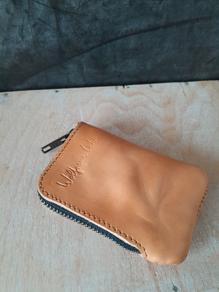 Leather Zip Card Purse Red/Light Tan