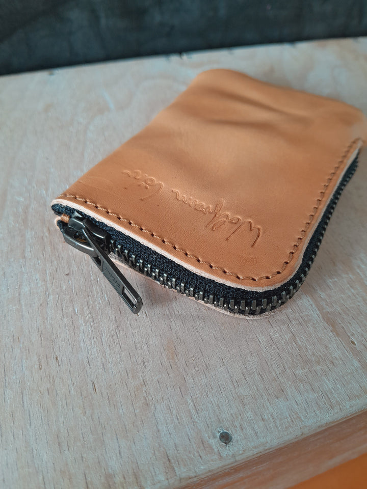 Leather Zip Card Purse Red/Light Tan