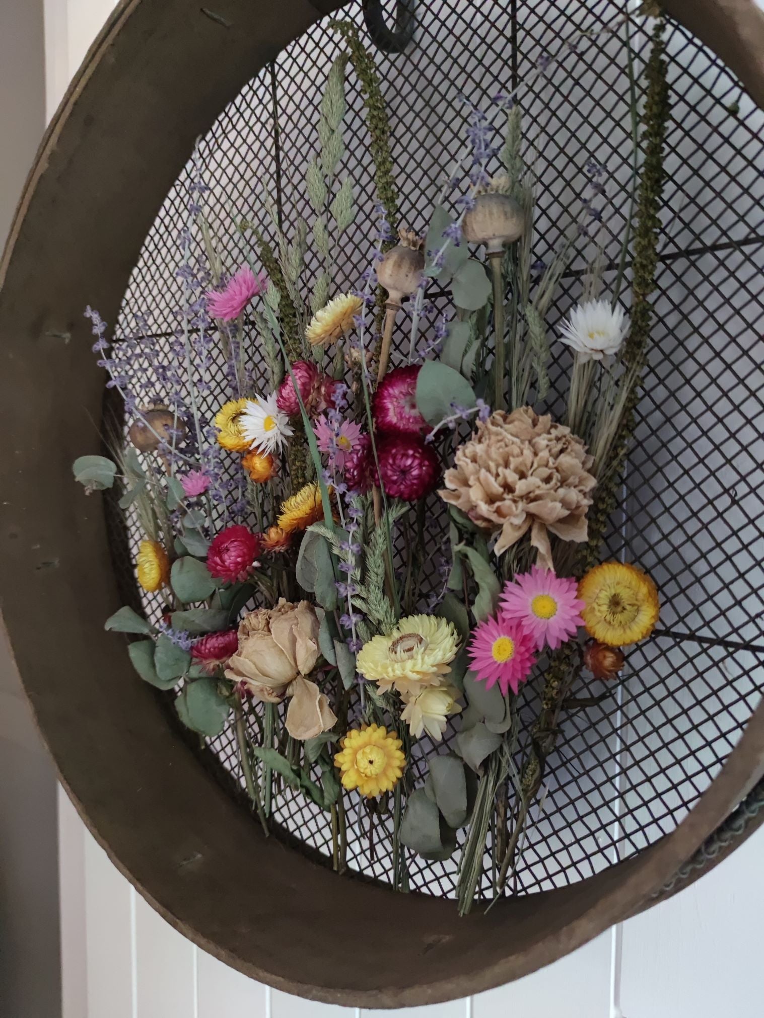 Victorian Sieve Decorated With Dried Flowers