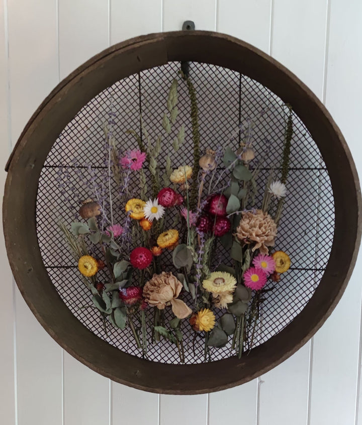 Victorian Sieve Decorated With Dried Flowers