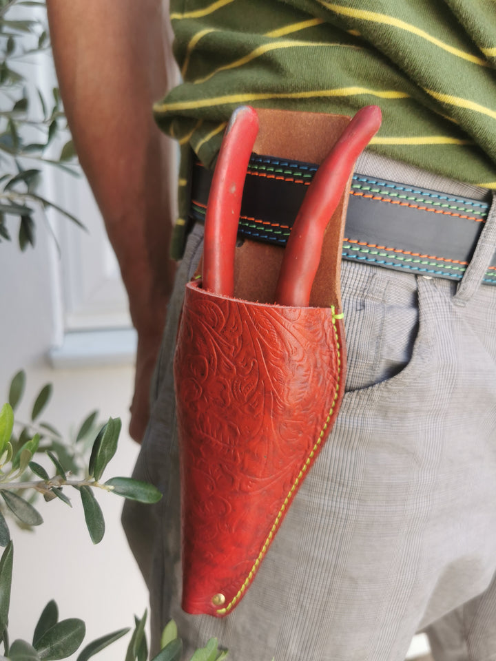 Leather Secateurs Holders Red Pattern