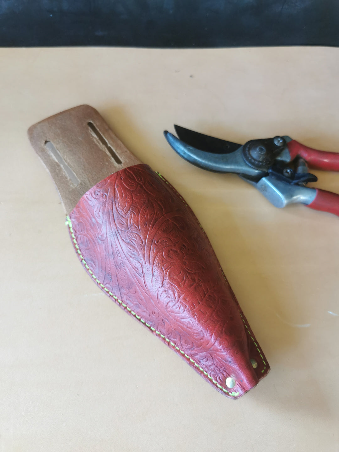 Leather Secateurs Holders Red Pattern