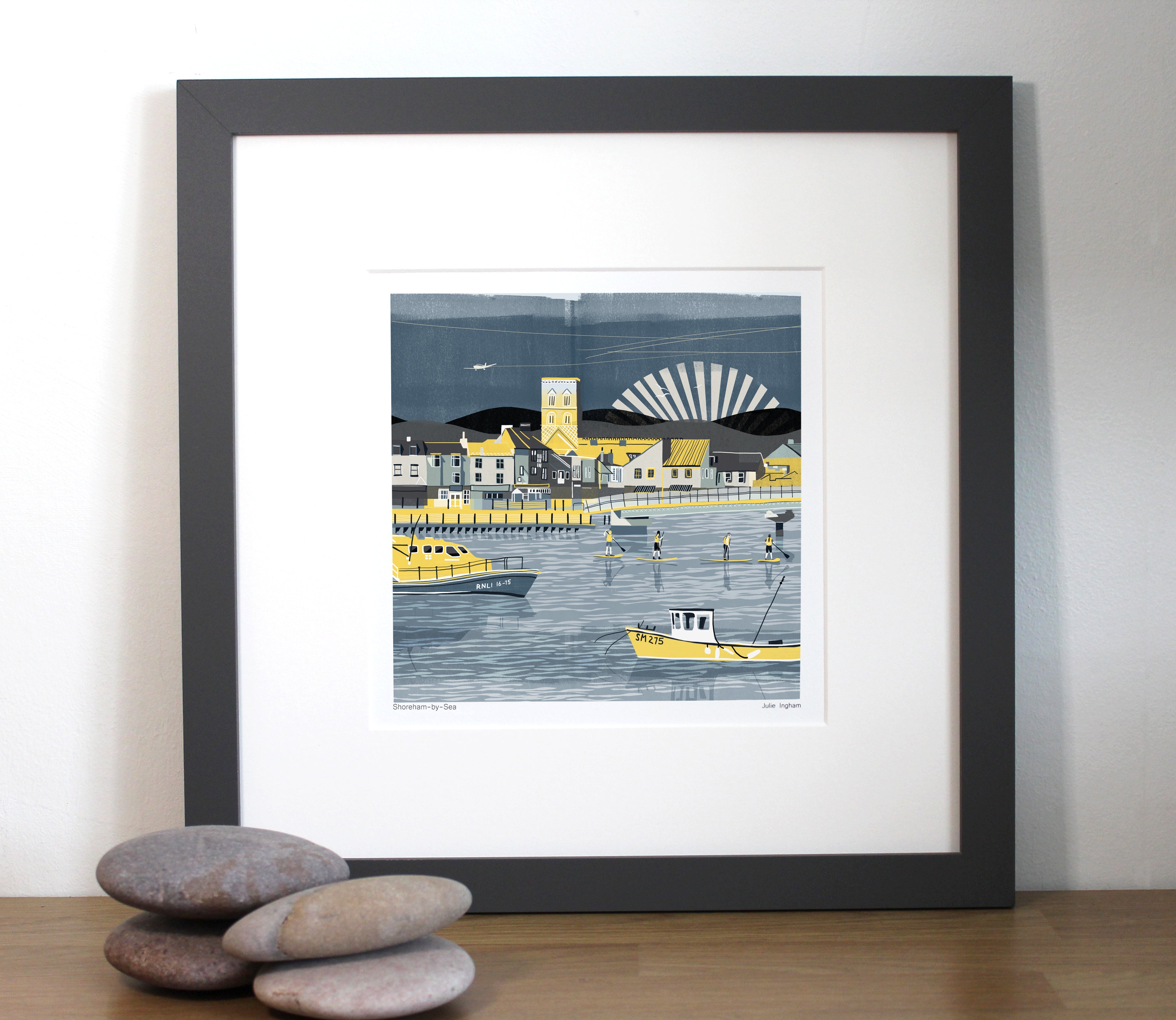 Shoreham Harbour Yellow and Grey Framed